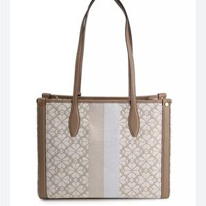 Kate Spade Market Medium Tote Bag flower jacquard Stripe NATURAL tan EUC